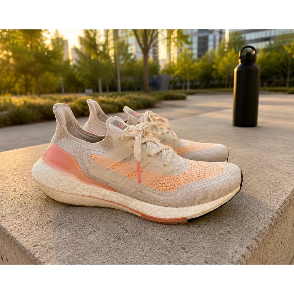 Adidas‎ Ultraboost 21 Crystal White Acid Orange Shoes Women 7 FY0400 Athleisure